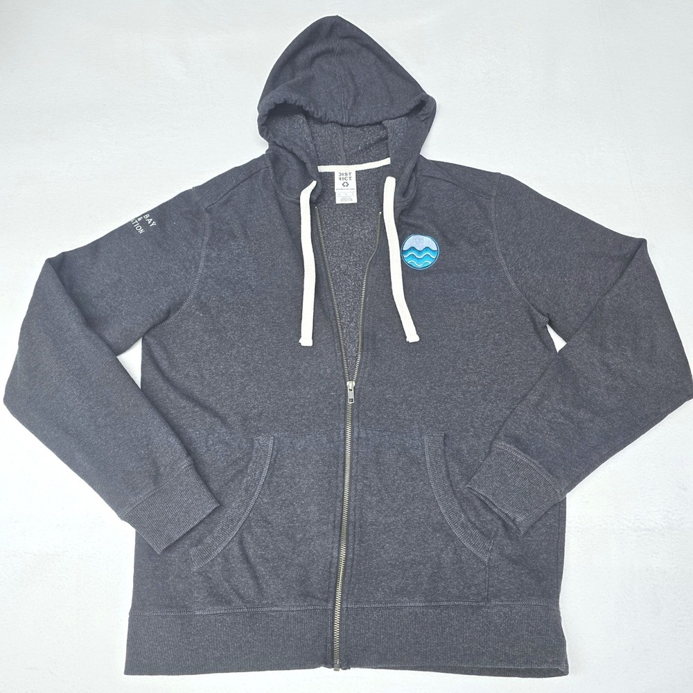District Supersoft Ocean Embroidered Charcoal Grey Full Zip Hoodie Medium Comfy